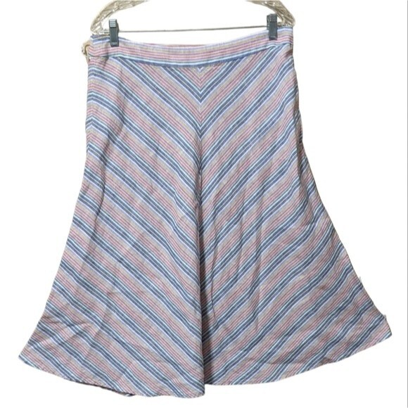 Talbots linen blend multicolor striped flowy breezy summer midi skirt 14P - Picture 1 of 6